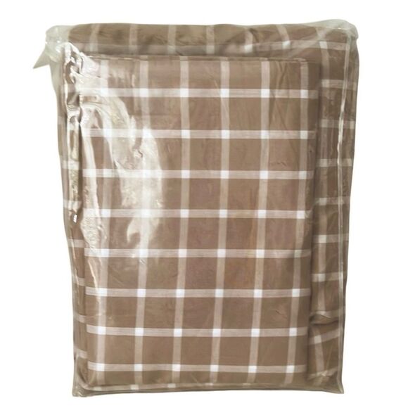 Bundle Windowpane King Fitted Sheet Pillowcases, Company Store Yard-Dyed Taupe - Picture 3 of 9
